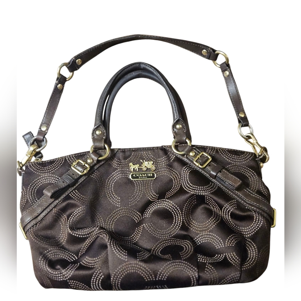 COACH Madison Sophia Op Art Dot Brown Convertible Satchel Shoulder Handbag